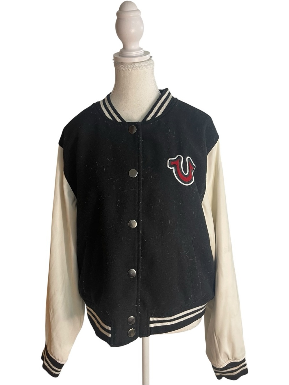 True Religion Jeans Bomber True Letterman Varsity Jacket Black